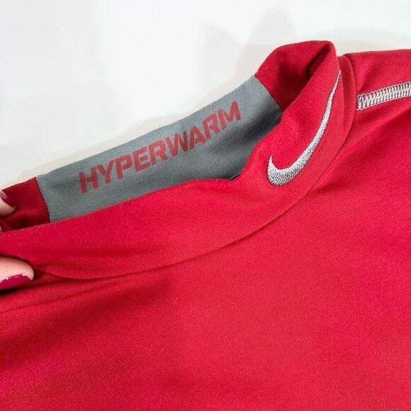 Nike Pro Combat Dri-Fit Shirt Mens Medium Red Fitted Hyperwarm Long Sleeve - Picture 3 of 11
